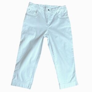 Simon Chang White Capri Pants Crystal Detail Leg Zipper‎ Y2K Style McBling Sz 4